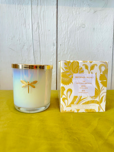 Gia Candle Iridescent White in Driftwood+Sea Salt