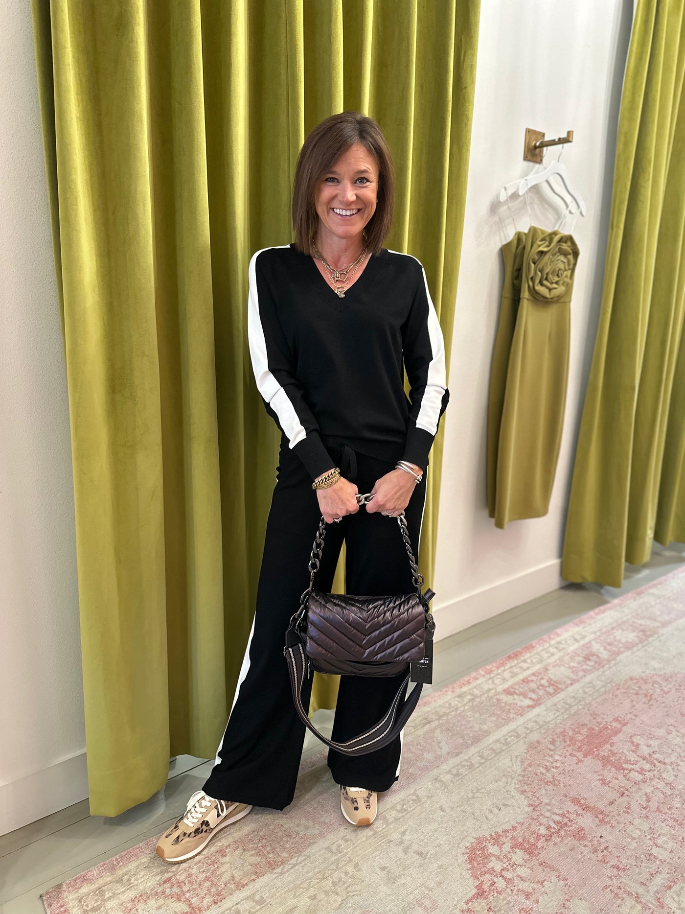 Single Stripe Full Leg Pant in Black
