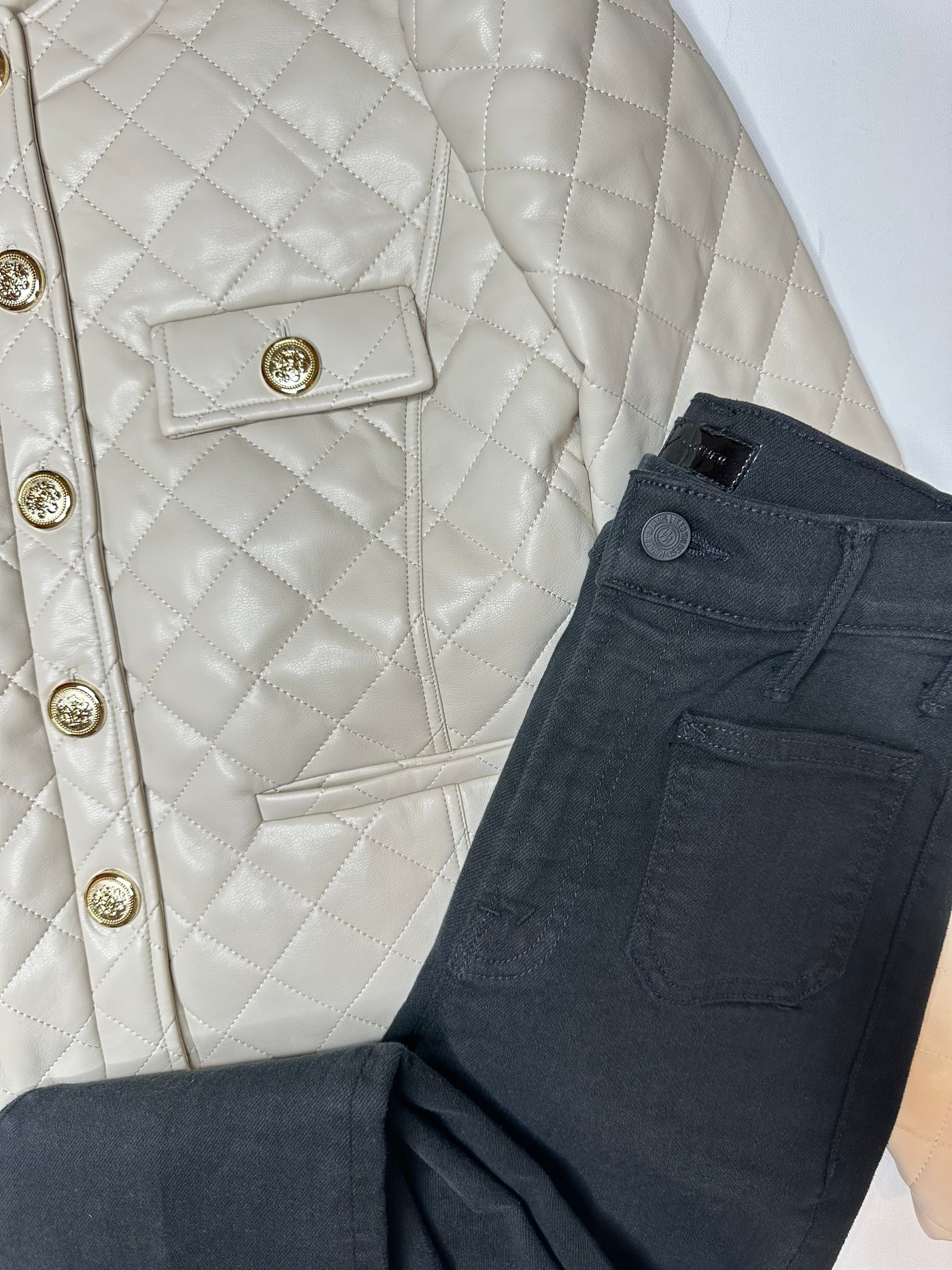 Quilted Cropped Jacket in Natural