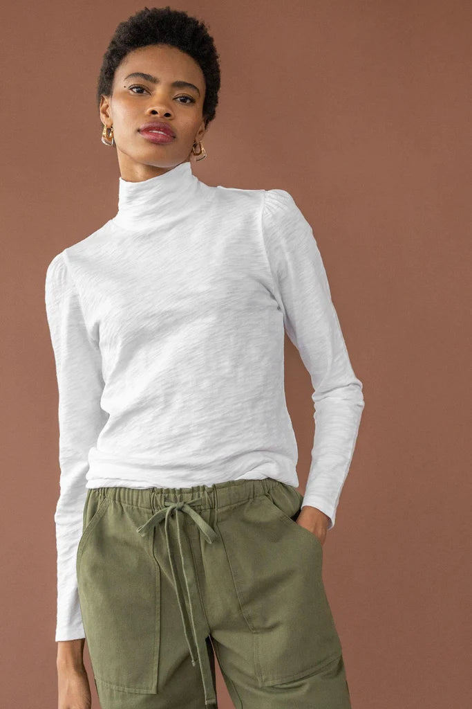 Puff Sleeve Turtleneck in White
