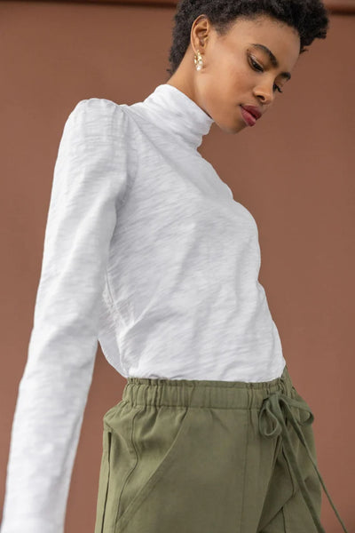 Puff Sleeve Turtleneck in White