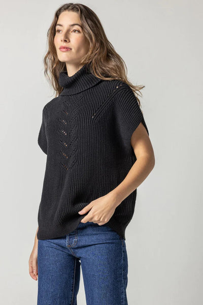 Ribbed Poncho Sweater in Black