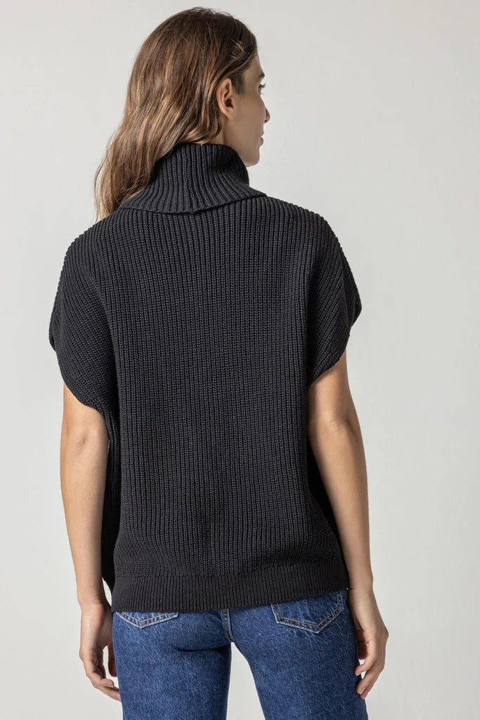 Ribbed Poncho Sweater in Black