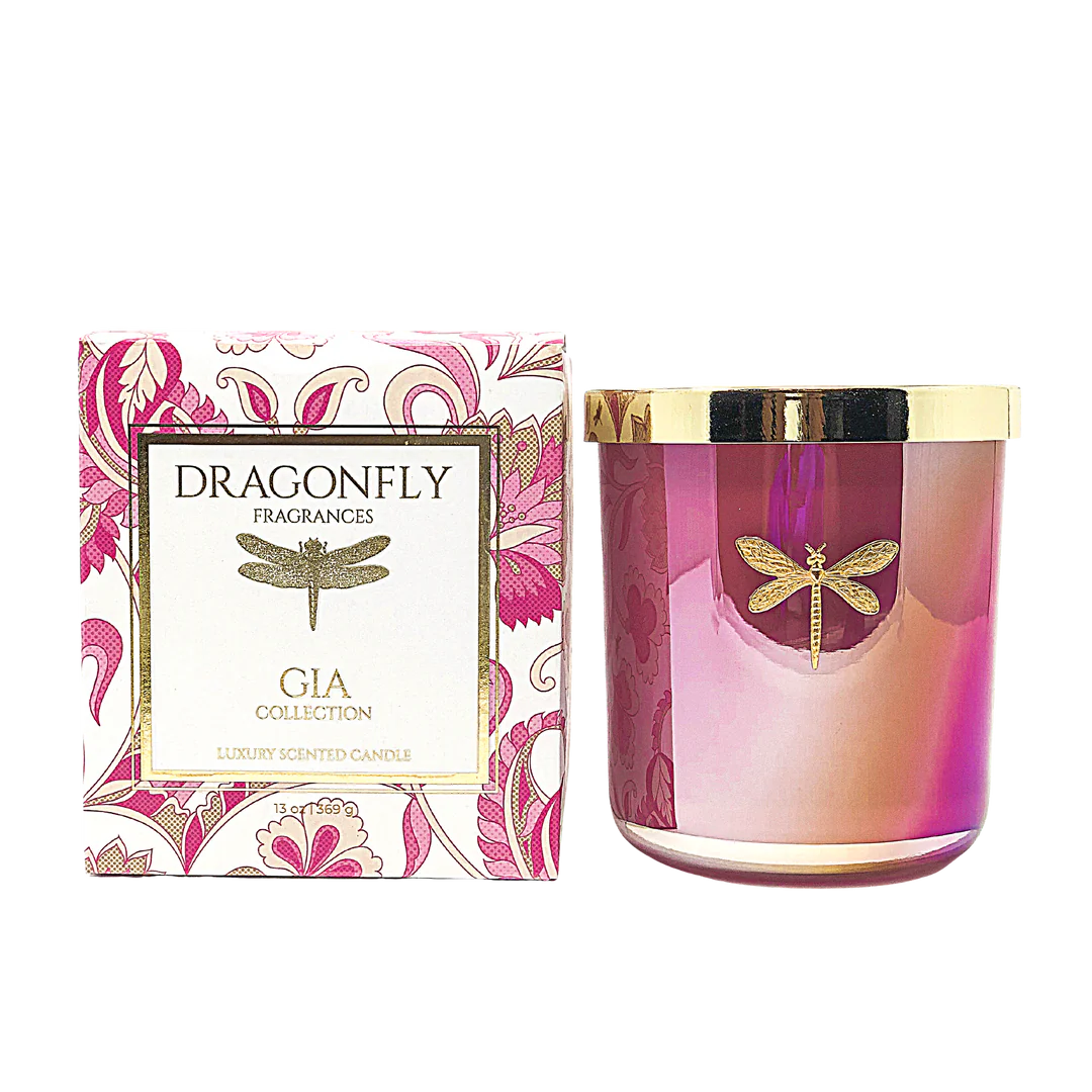 Gia Candle Iridescent Pink in Currant + Geranium