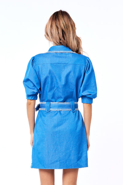 Denim Effect Mini Dress in Light Blue