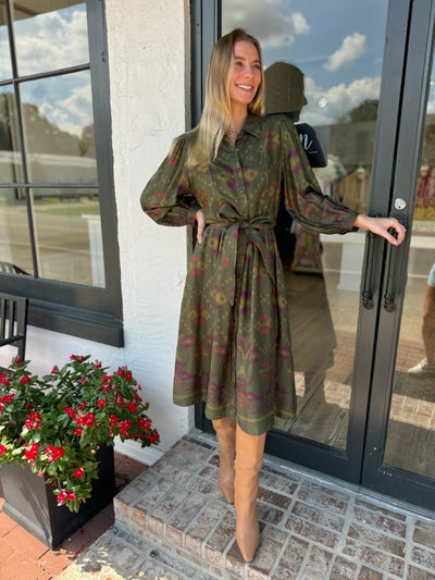 Lulu Midi Dress in La Dame Vert Olive