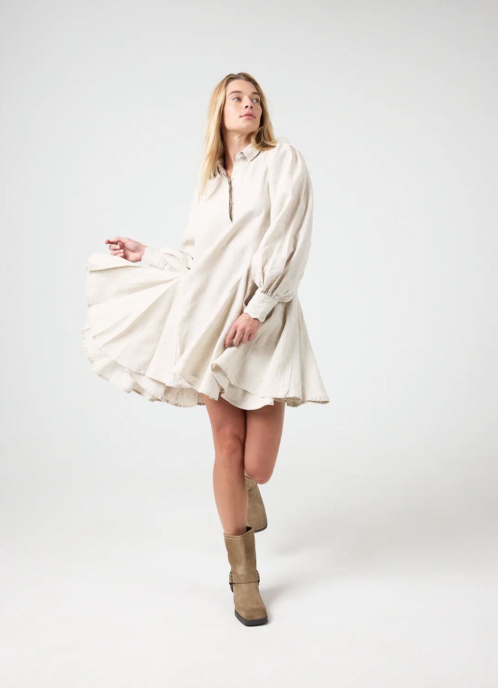Camille Linen Dress in Natural