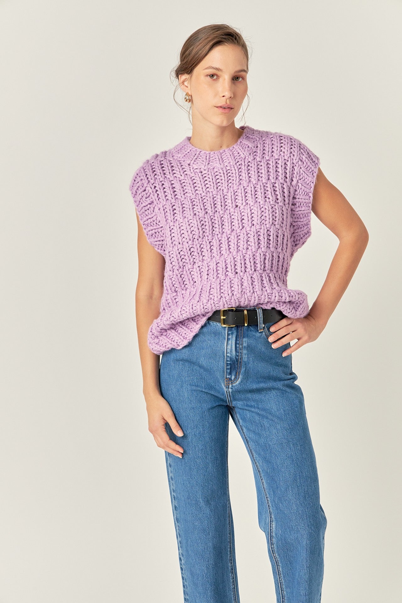 Chunky Knit Sweater Vest in Lilac