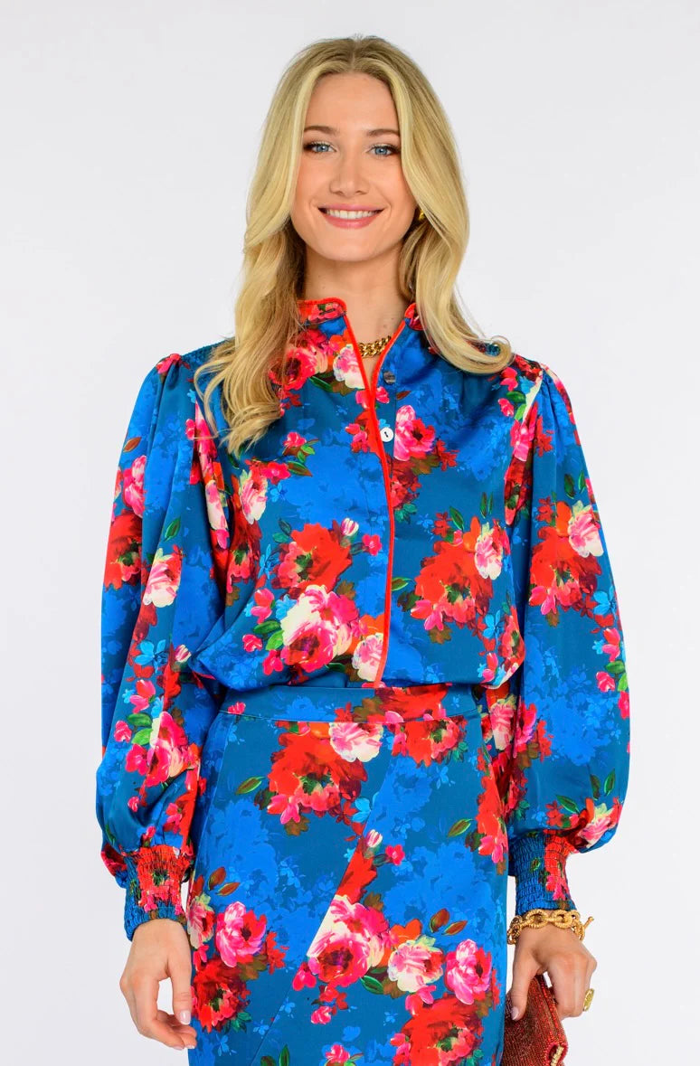 Emily Top in Holiday Chintz Teal