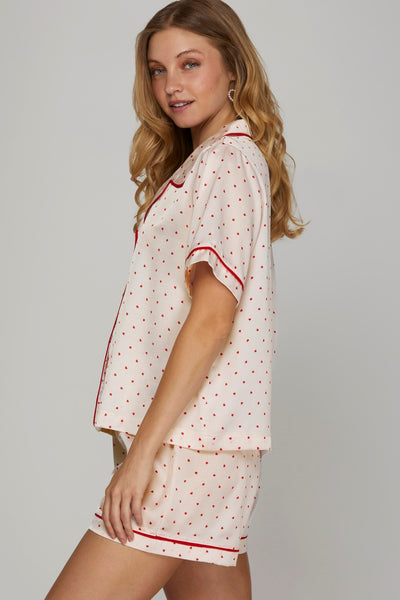 Heart Print PJ Set in Off White