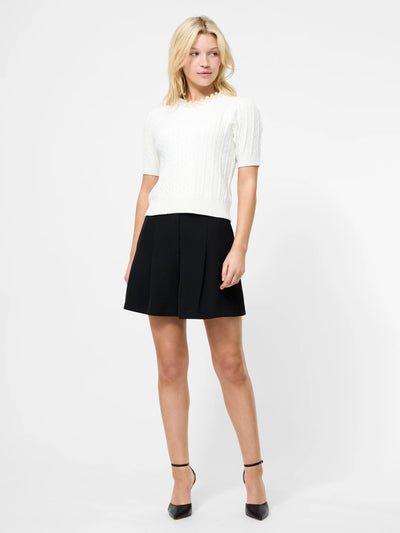 Embellished Neck Short Sleeve Sweater in Porcelain Cream