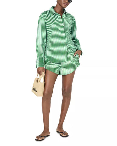 Alexis Rounded Drawstring Shorts in Green/Summer White