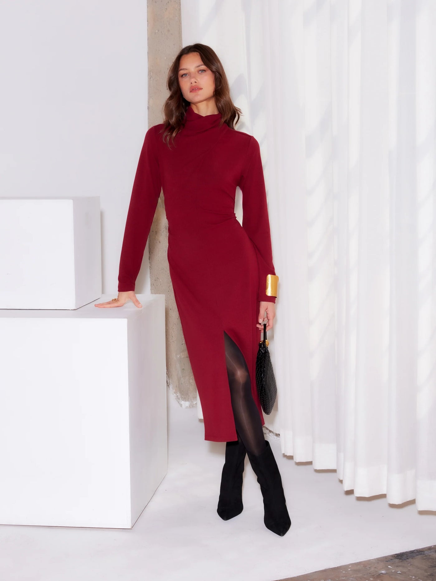 Tasha Turtleneck Midi Dress in Brick