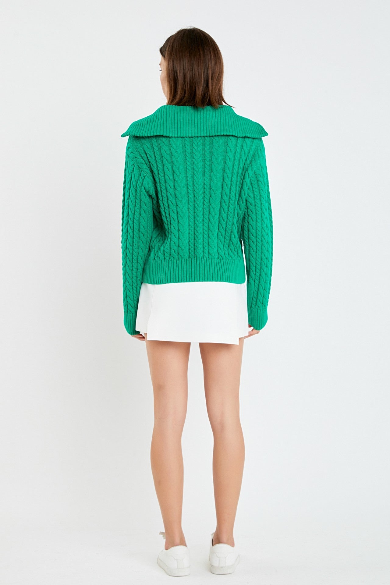 Zip Up Knit Sweater in Green