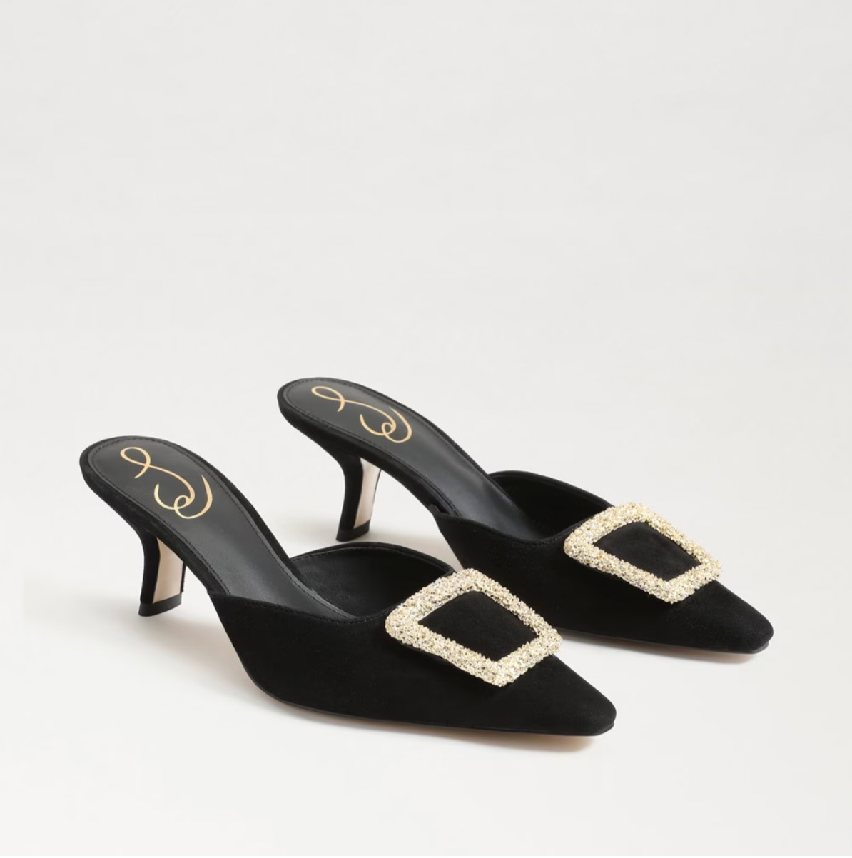 Brit Kitten Heel Mule in Black Suede