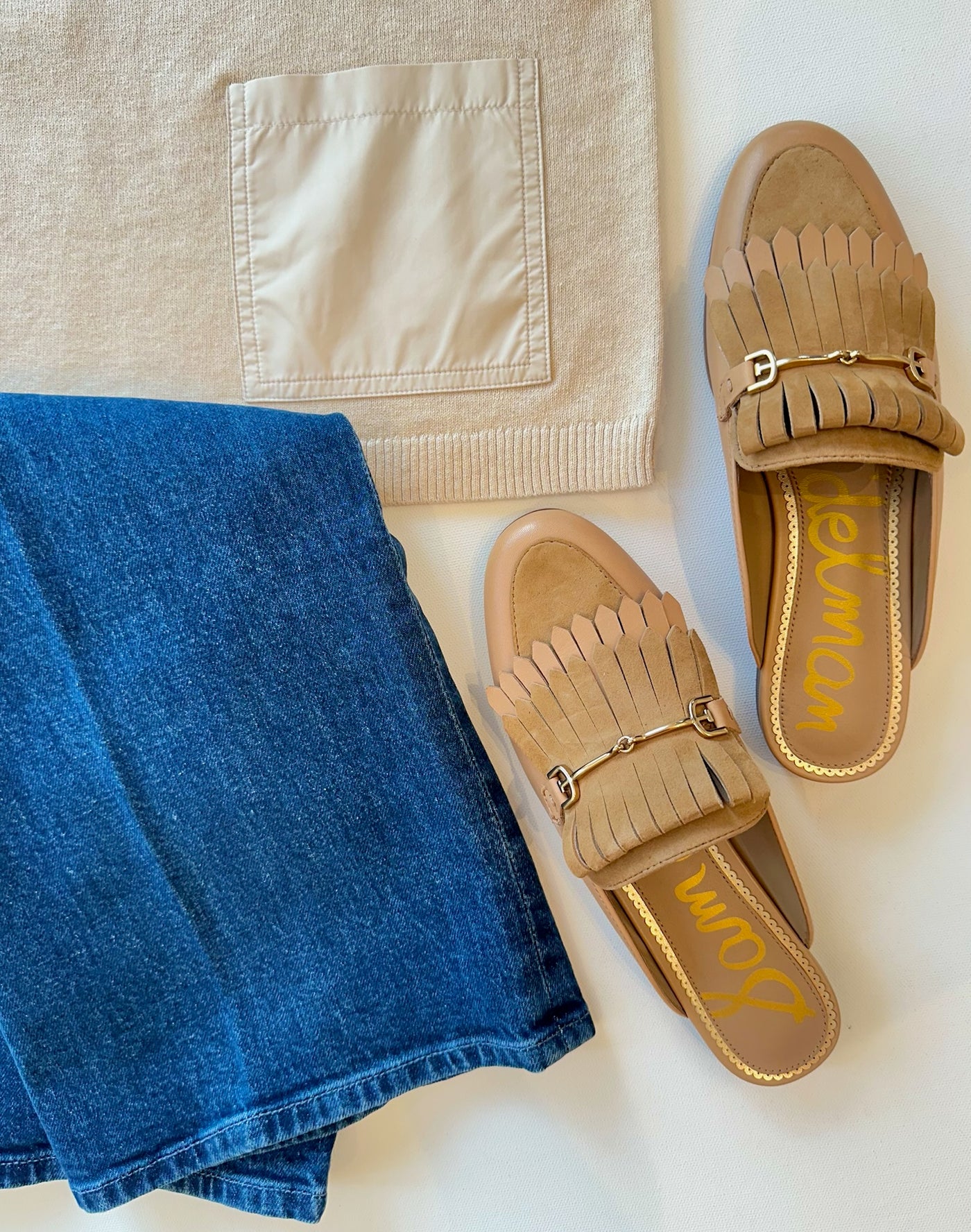 Nylon 2 Pocket Crew Sweater in Latte