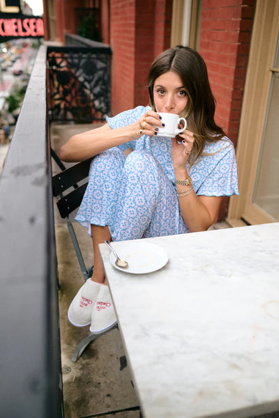 Margarie Pajama Short Sleeve & Pants in Porto Blue