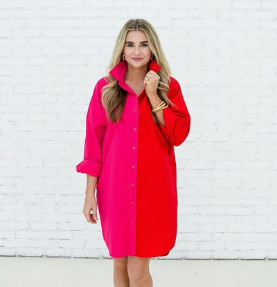 Kelsey Contrast Dress in Red and Pink