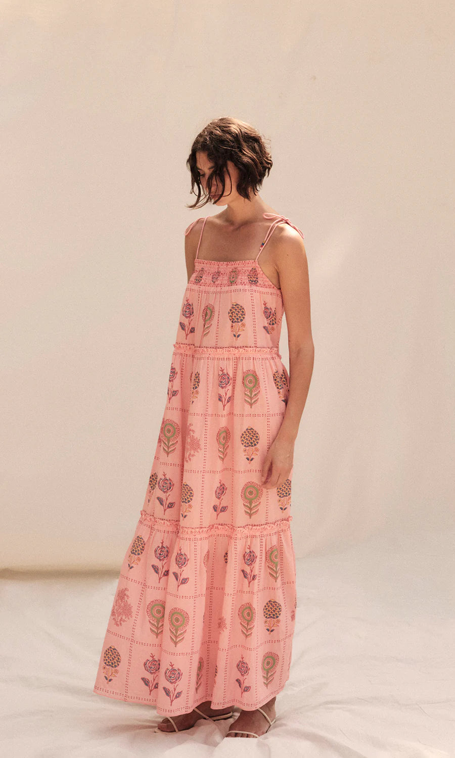 Mariska Midi Dress in Tile Block Print