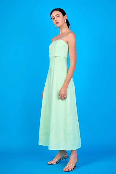 Lucia Folded Strapless Linen Maxi Dress in Pistachio