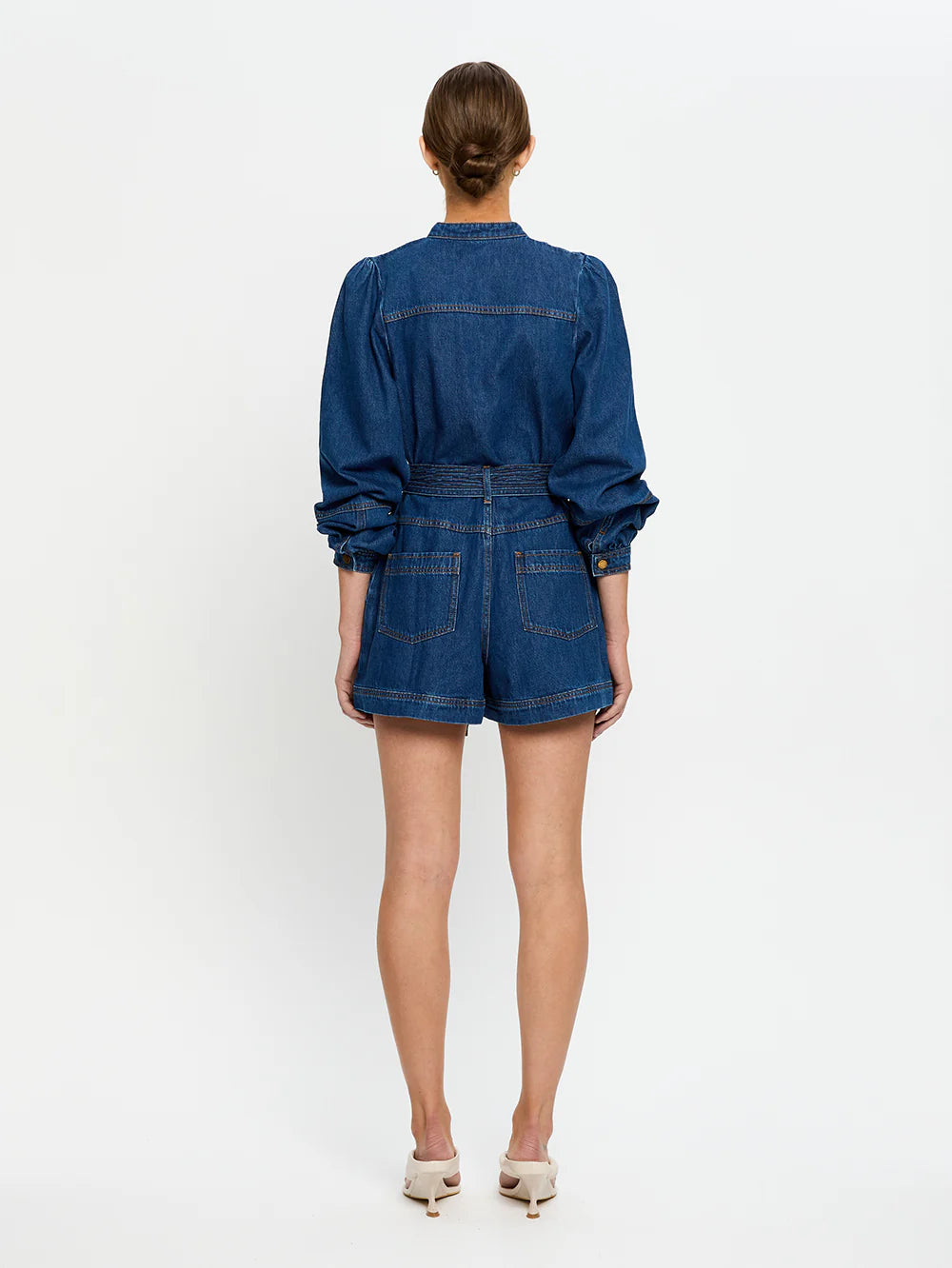 Lourdes Denim Playsuit in Indigo Blue
