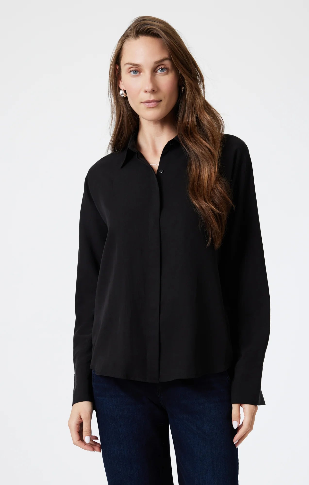 Long Sleeve Tencel Shirt in Black