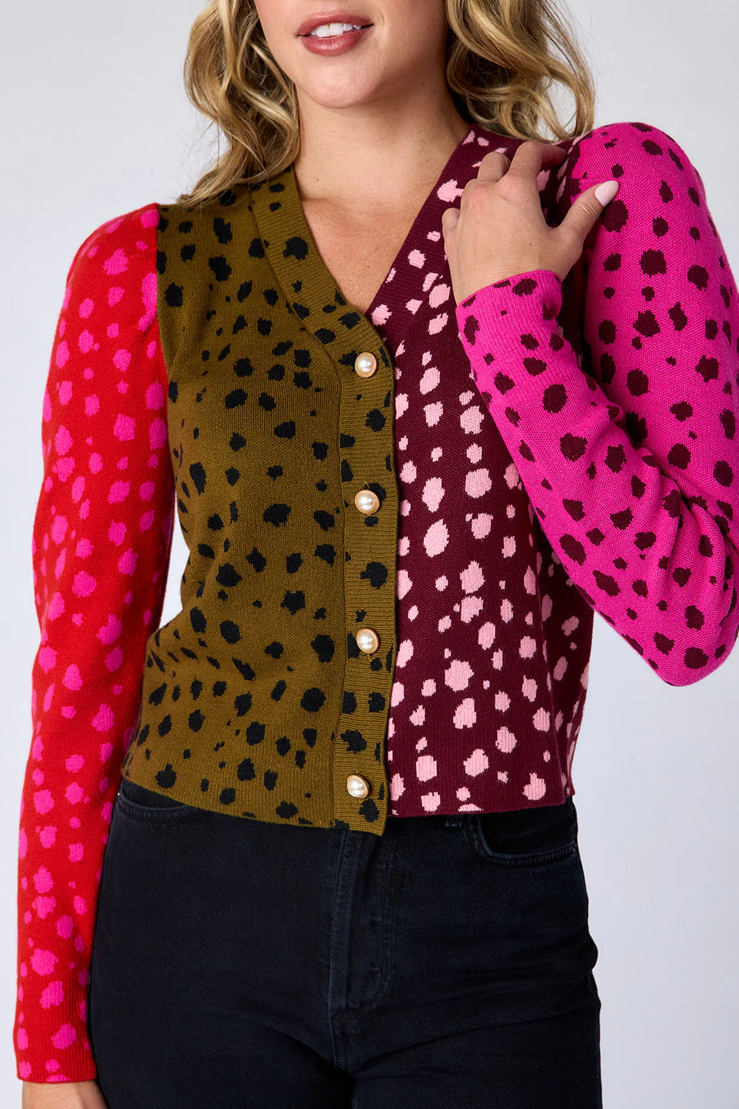 Jovie Cardigan in Spotted Colorblock