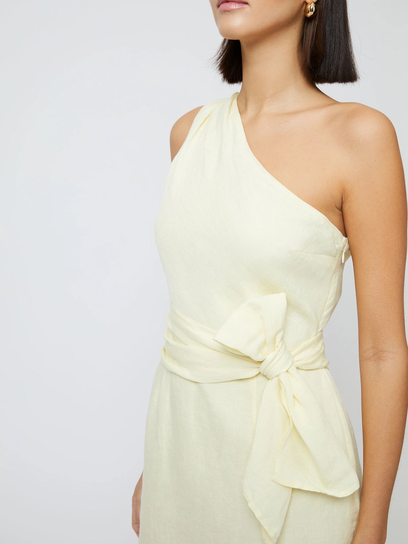 Birdie Linen One Shoulder Dress in Cornsilk Yellow