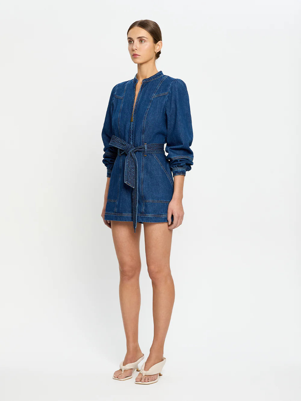 Lourdes Denim Playsuit in Indigo Blue