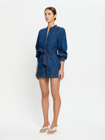 Lourdes Denim Playsuit in Indigo Blue