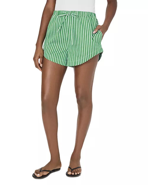 Alexis Rounded Drawstring Shorts in Green/Summer White