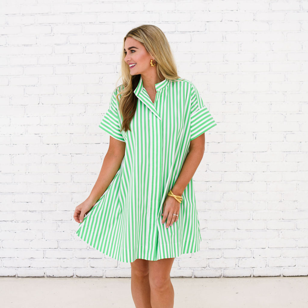 Margot Dress in Green Stripe