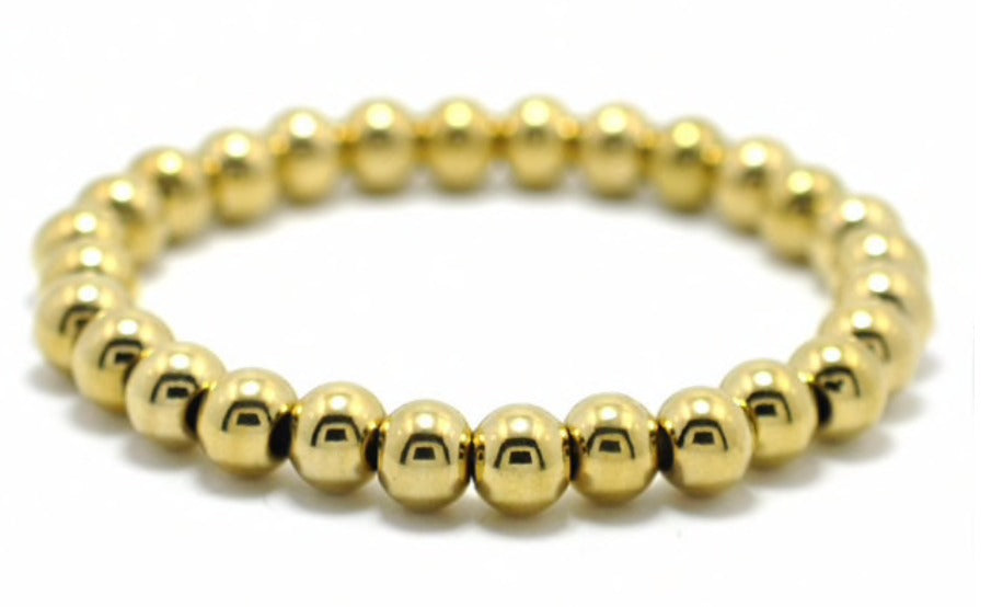 8mm Stainless Steel Ball Stretch Bracelet in Gold