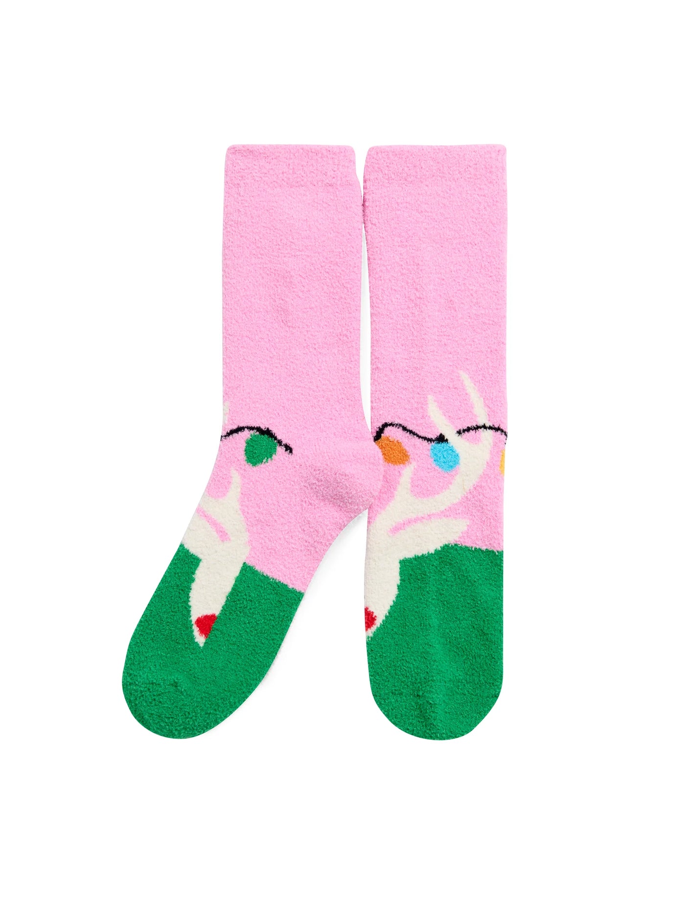 Reindeer Socks in Pink and Green