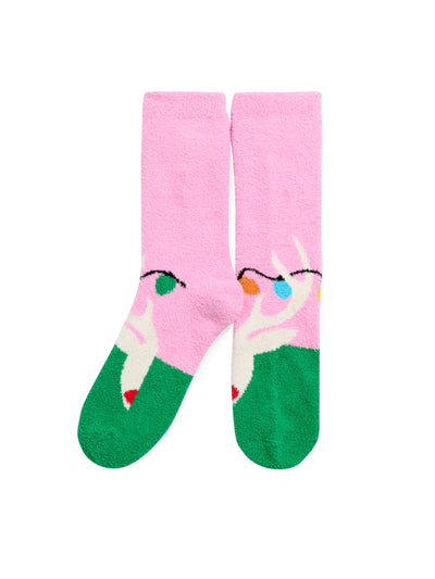 Reindeer Socks in Pink and Green