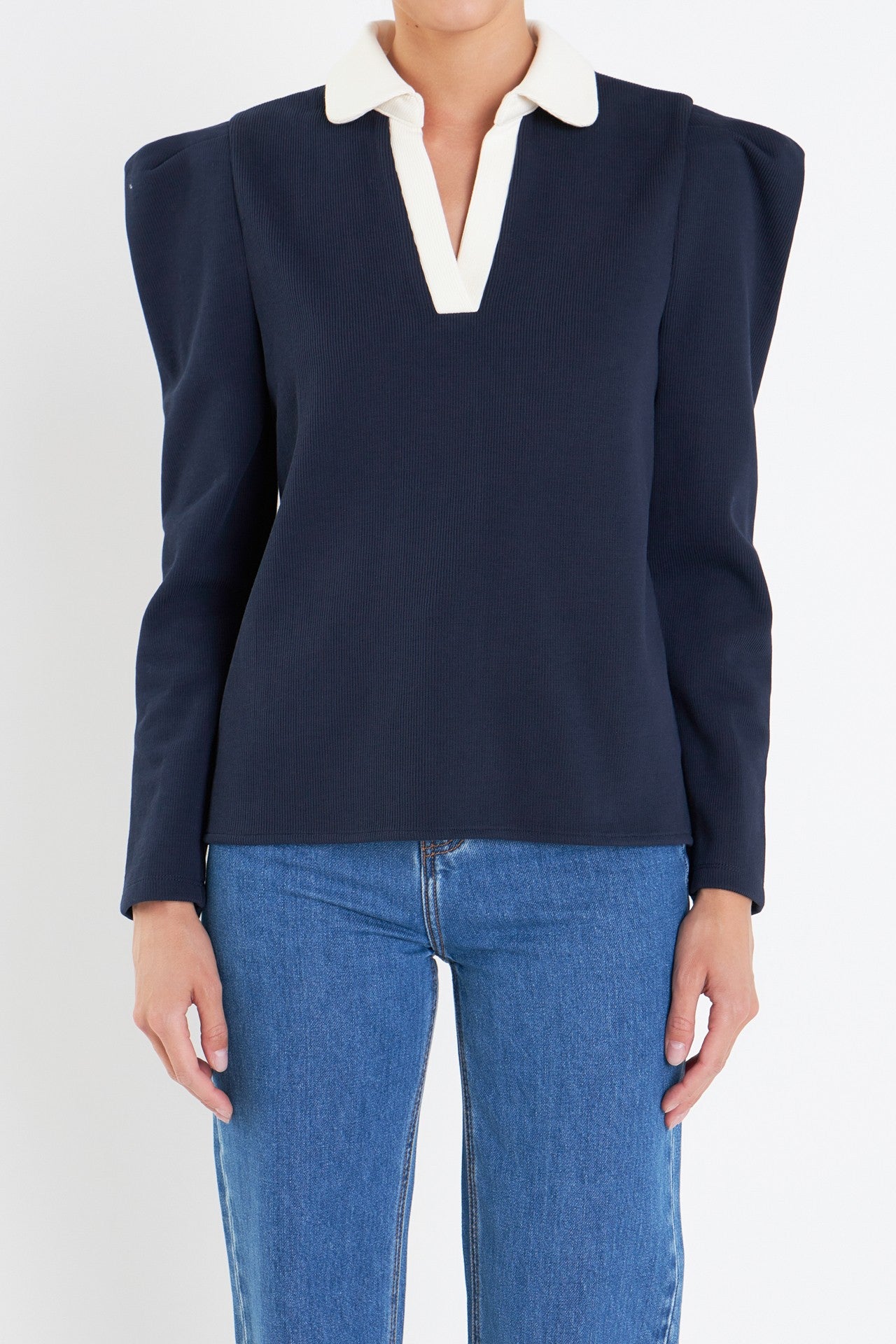 Polo Collar Sweatshirt in Navy/Cream