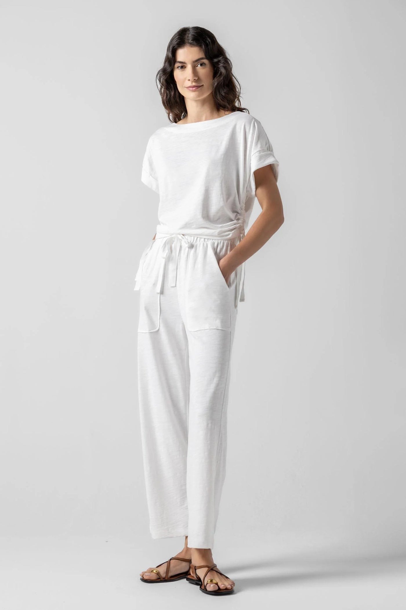 Knit Drawstring Pant in White