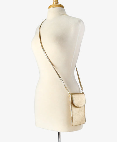 Emmie Phone Crossbody in Gold Platinum Metallic Leather