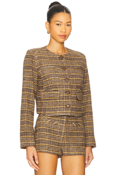 Billie Jewel Neck Jacket in Plaid