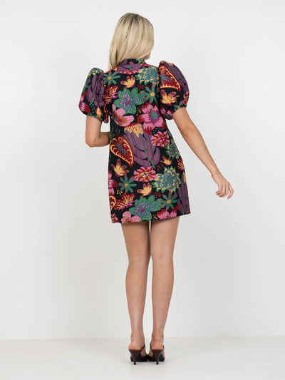 Hampton Mini Dress in Midnight Garden