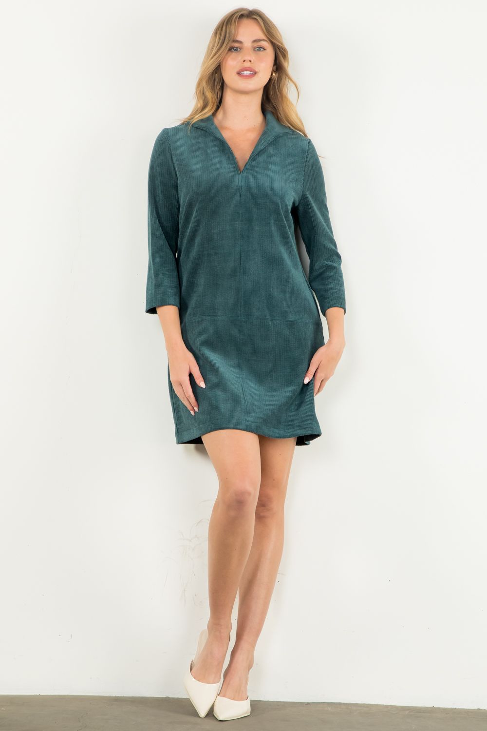 Cordie Corduroy Dress in Teal