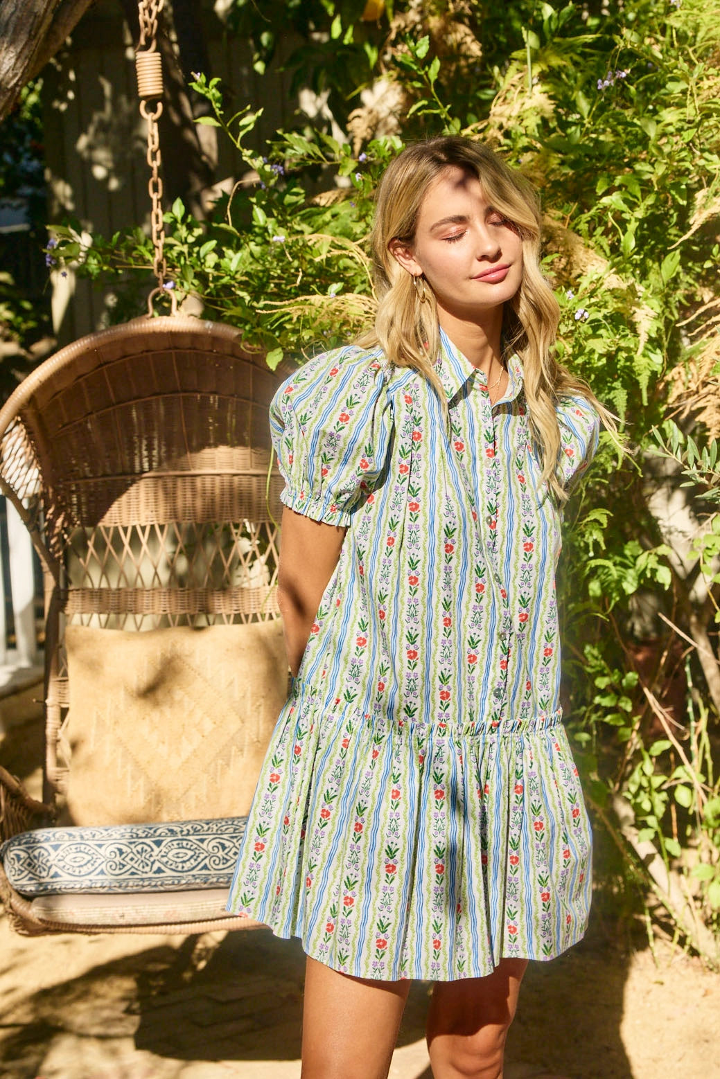 Lucia Button Down Mini Dress in Multi Floral