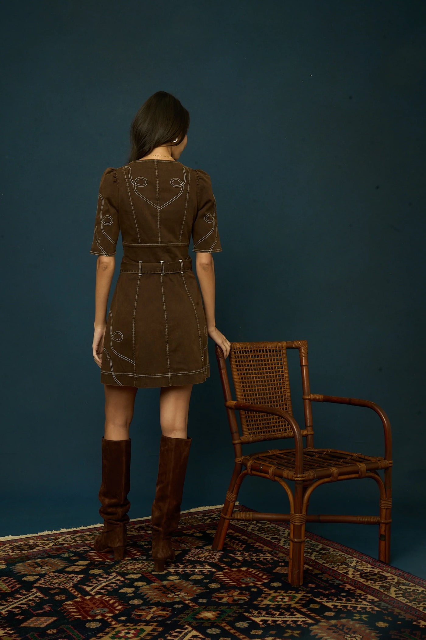 Ines Denim Dress in Espresso