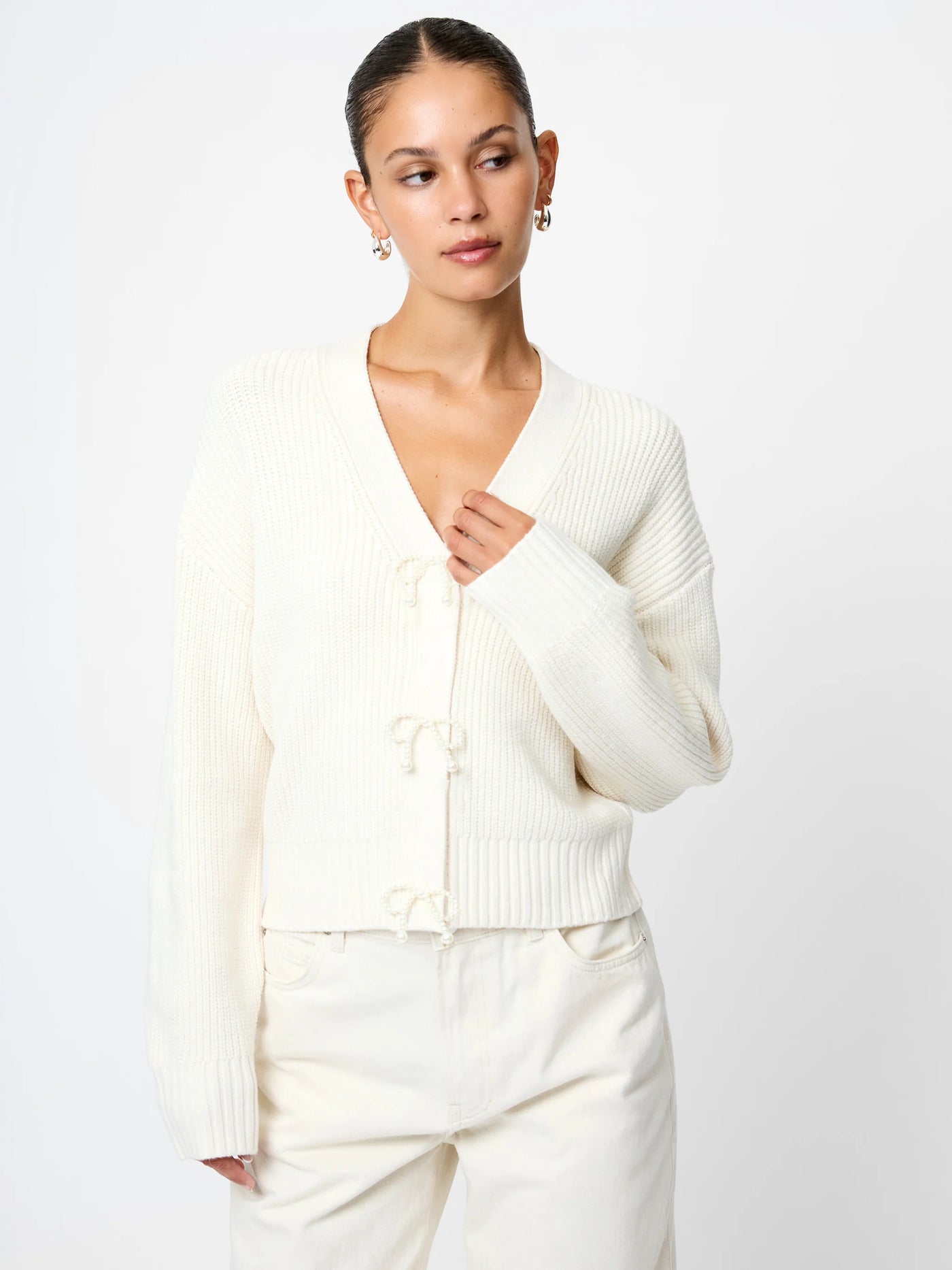Babysoft Pearl Bow Sweater in Porcelain Cream