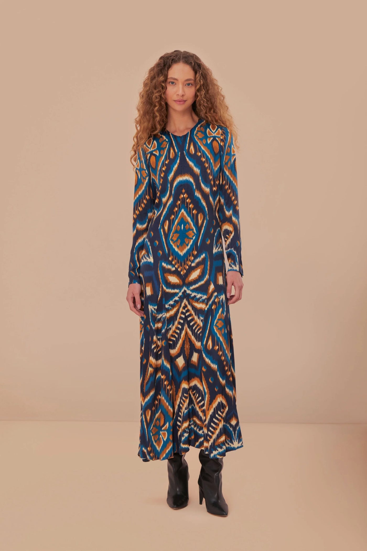 Pineapple Ikat Maxi Dress in Blue Multi