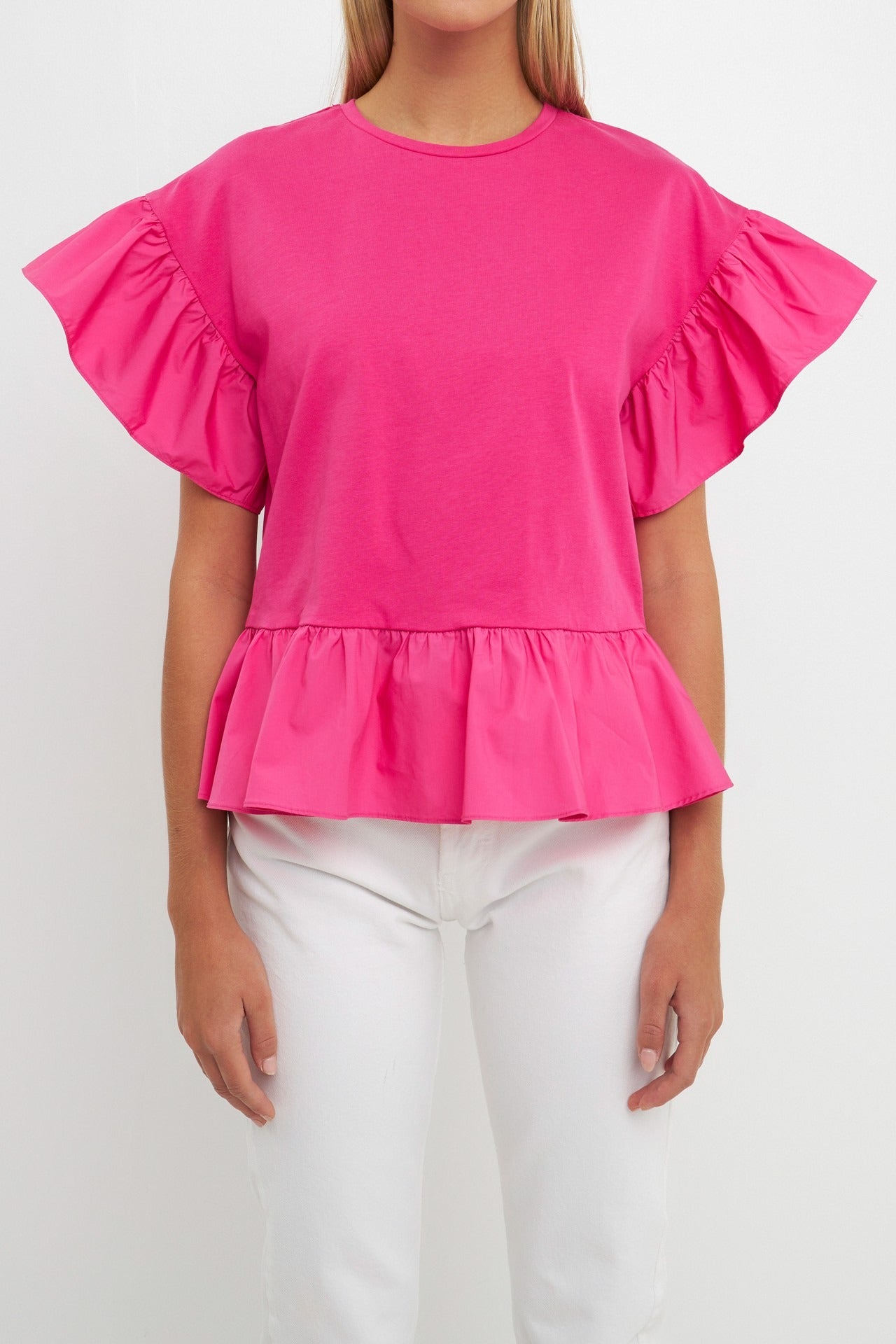 Mixed Media Knit Top in Pink