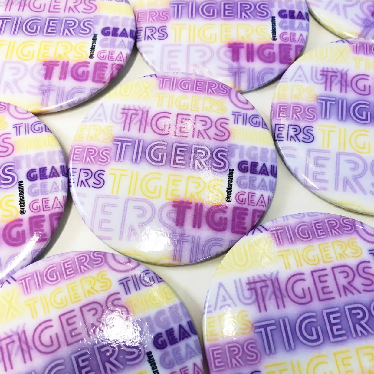 "Geaux Tigers" Game Day Button in Neon Letters