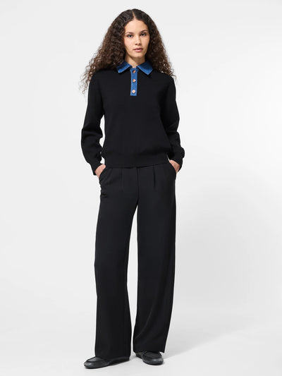 Denim Collar Sweater in Black/Denim Blue