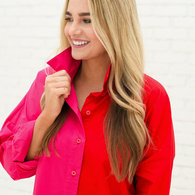 Kelsey Contrast Dress in Red and Pink
