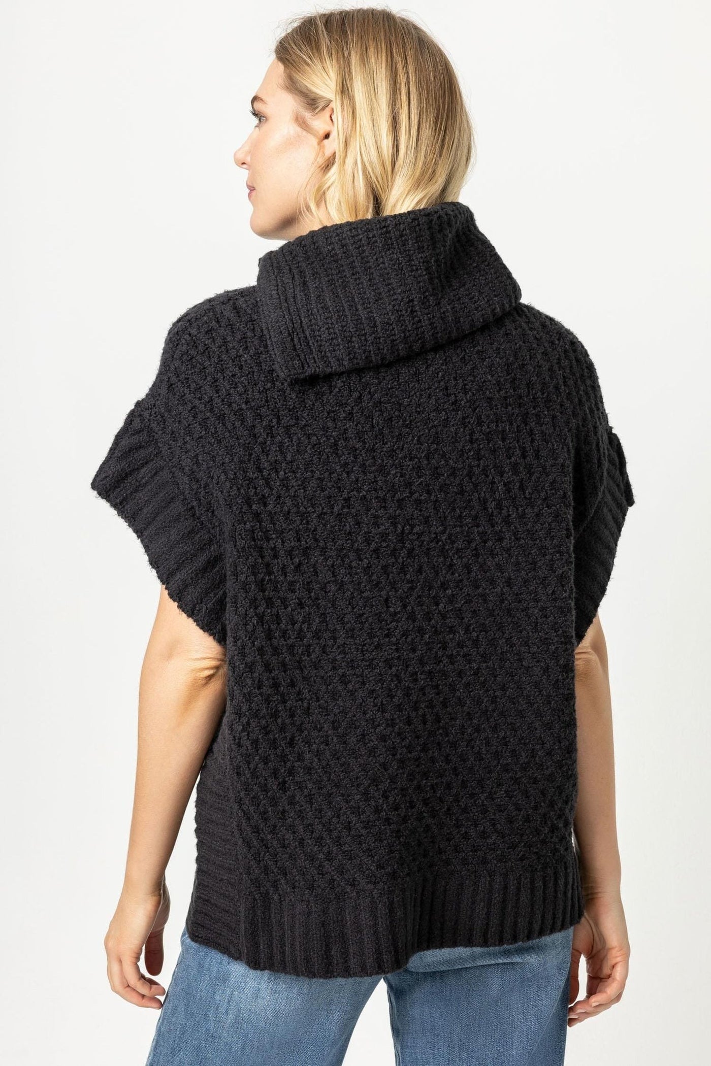 Snap Neck Poncho in Black